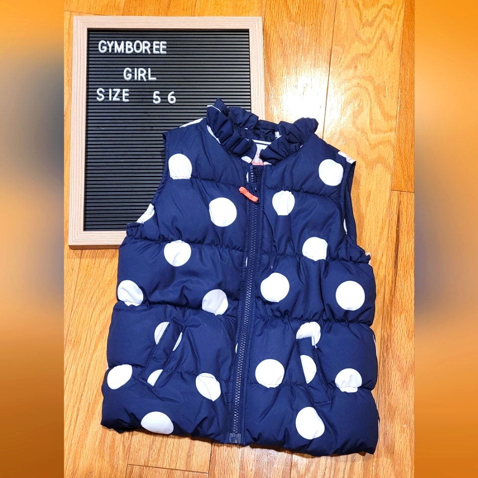 Gymboree Girls Polar Pink Navy W/ White Dots Puffer Vest Sizes 5-6 Euc